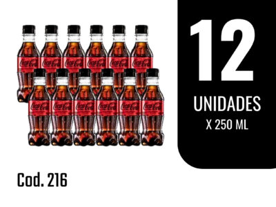 Gaseosa Coca Cola zero botella 250ml x 12 Unidades